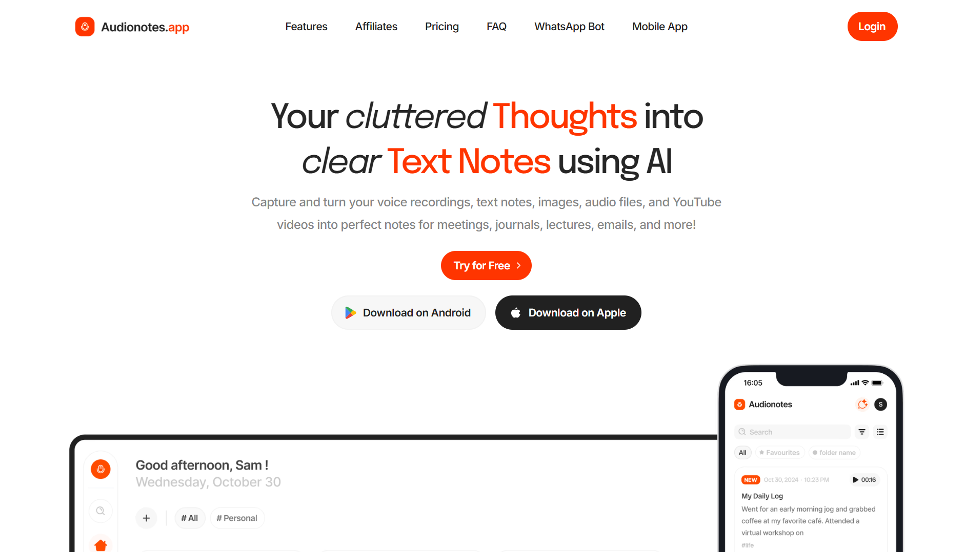 Audionotes - best for syncing audio notes to WhatsApp - Applied AI Tools